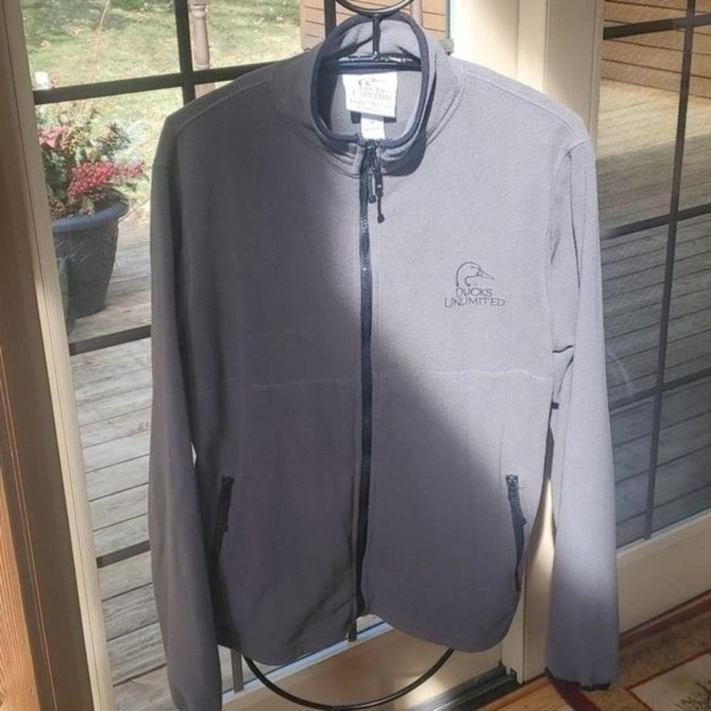 Ducks Unlimited Mens Gray Full Zip Fleece Jacket Size Medium Outdoor Hunting